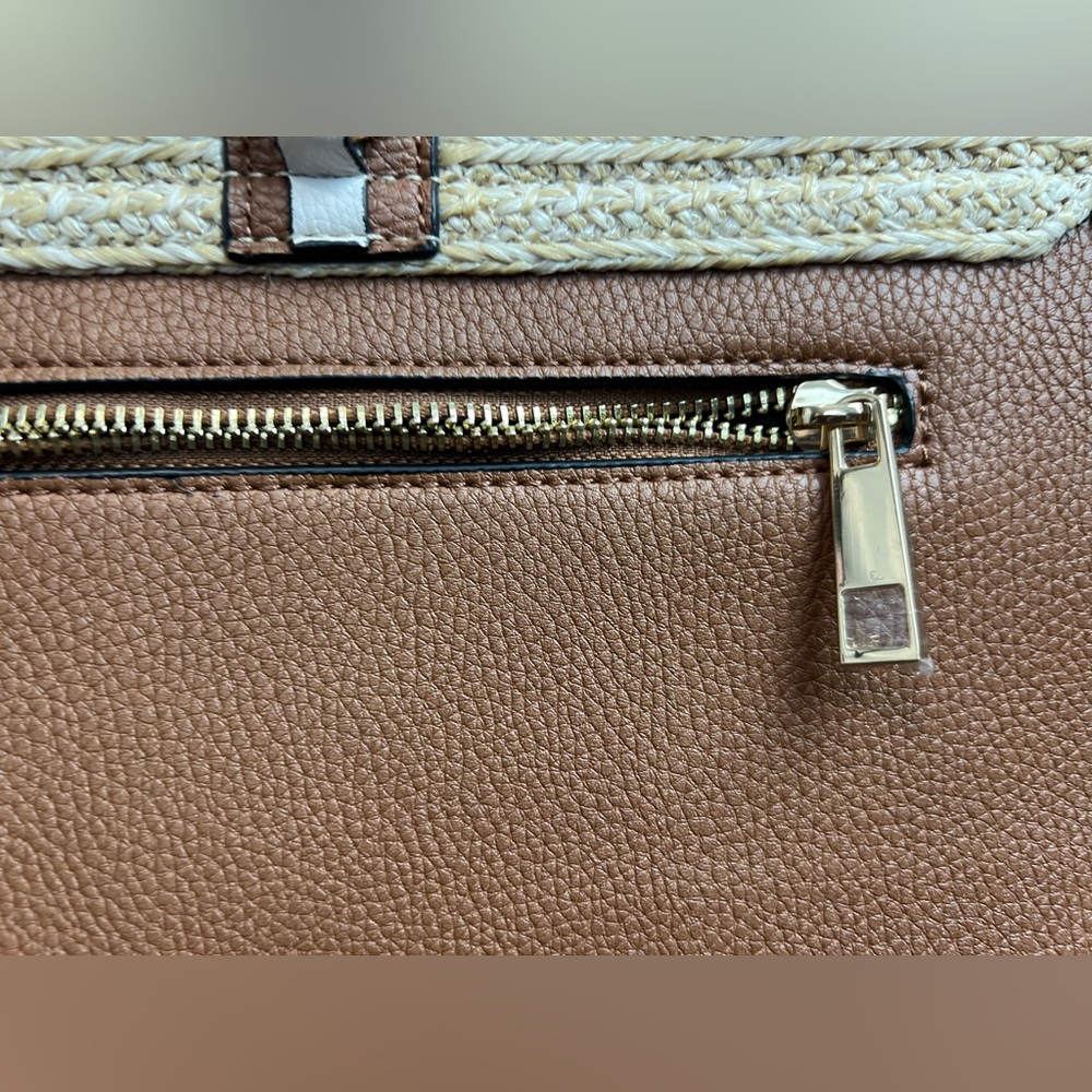 ALDO with Brown/Cream Flap Closure Top Handle Crossbody Strap Gold Hardware Bag - Picture 6 of 13
